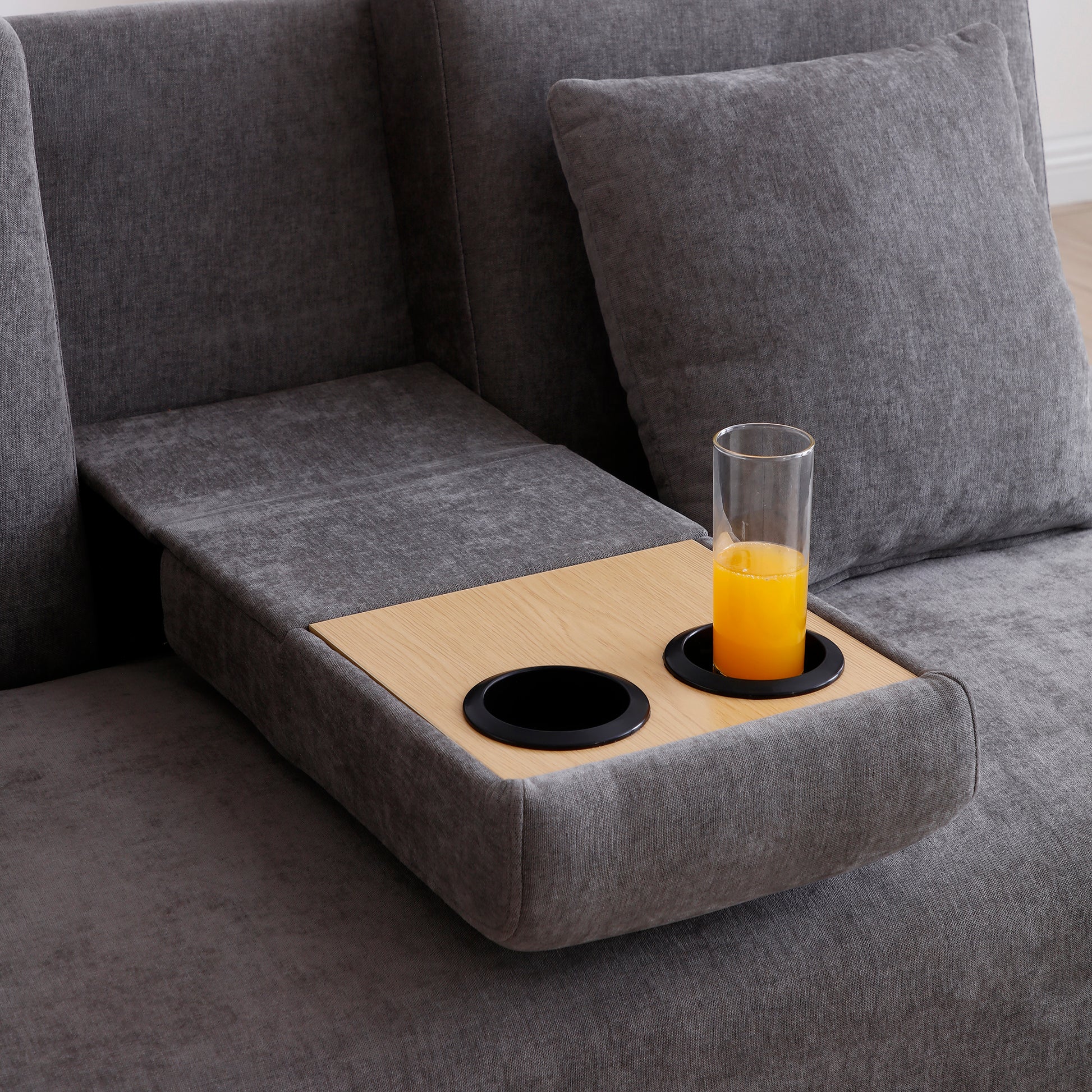 Convertible Sleeper Sofa Couch,Multifunctional Double Folding Sofa Bed,Storage Ottoman And Sofa Arm With Box And Drawer, Drop Down Table With 2Cup Holders For Living Room,Apartment,Office,Grey Grey Linen Wood Primary Living Space Modern Foam Cotton Linen