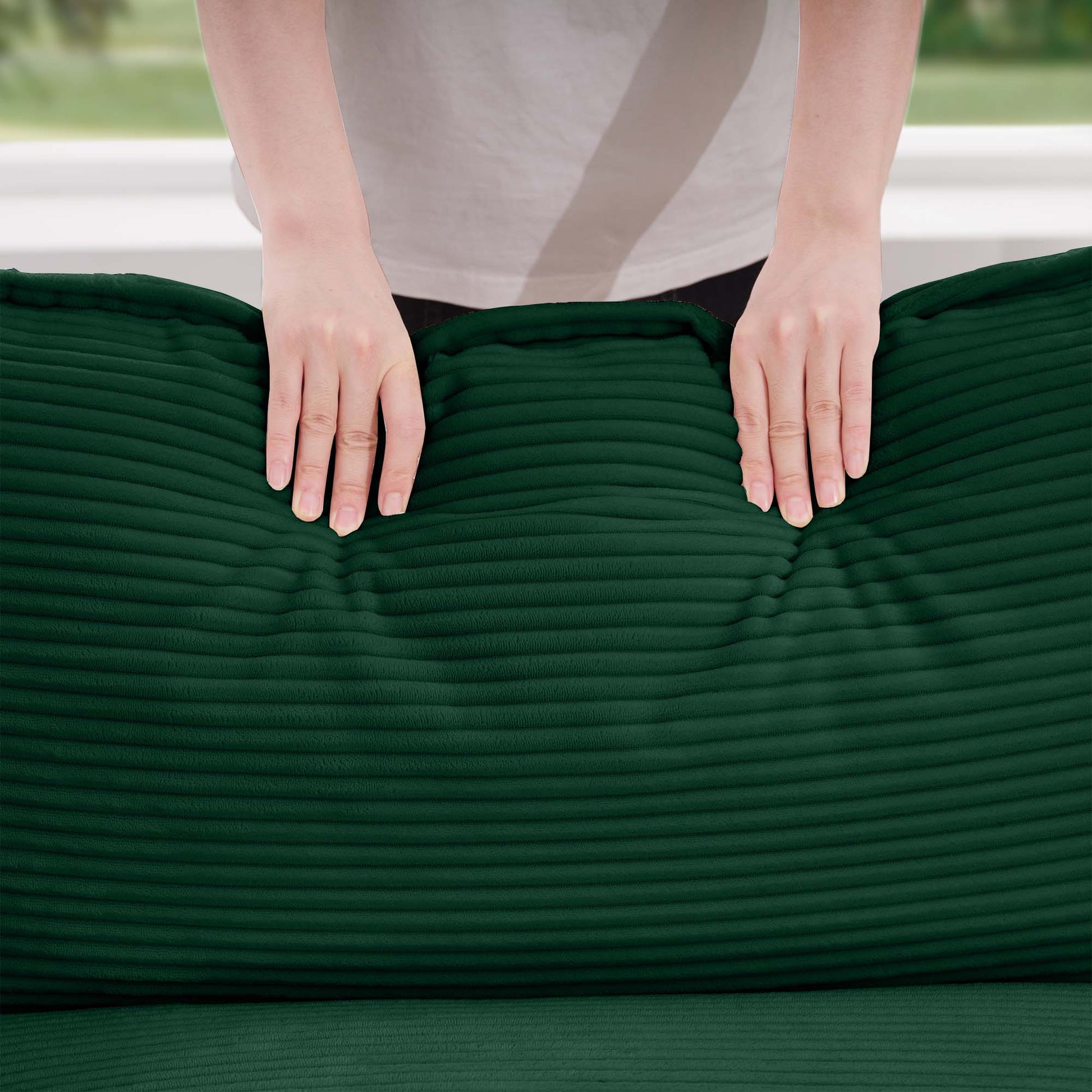 Modern Fabric Living Room Sofa Two Piece Set, Two 2 Seater Sofas With 8 Cushion Upholstery Large Deep Seat Recliner, Green Corduroy Fabric Green Corduroy 5 Seat