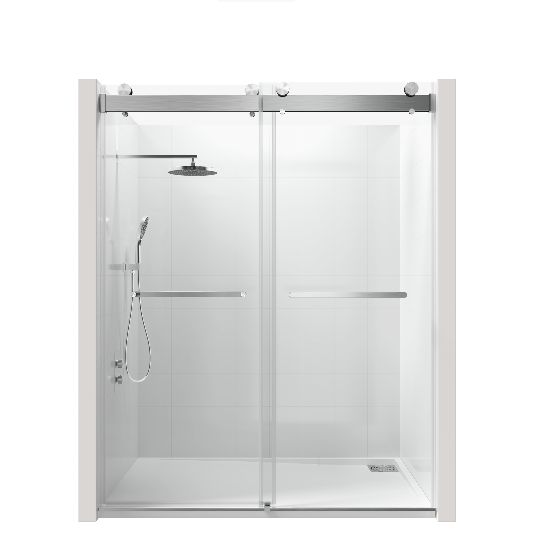 68 To 72 In. W X 76 In. H Double Sliding Frameless Soft Close Shower Door With Premium 3 8 Inch 10Mm Thick Tampered Glass And Easy Cleaning Coating, 22D02 72Bn Brushed Nickel Brushed Nickel Stainless Steel