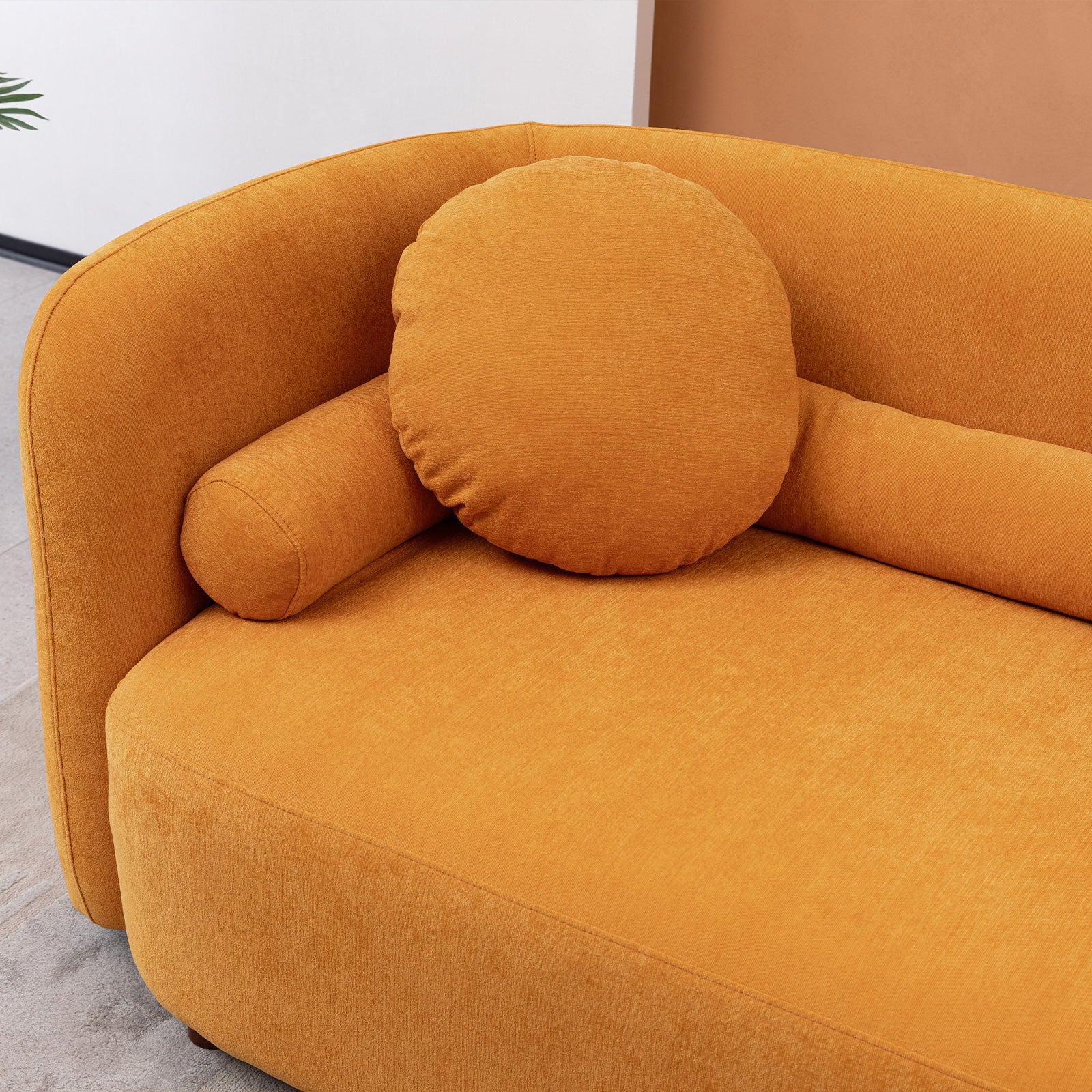 Luxury Modern Couch For Living Room, Chenille Upholstered Comfy Couch For Apartment Home Office, 3 Seater Orange Brown Chenille Wood Primary Living Space Minimalist Eucalyptus Foam Fabric 3 Seat