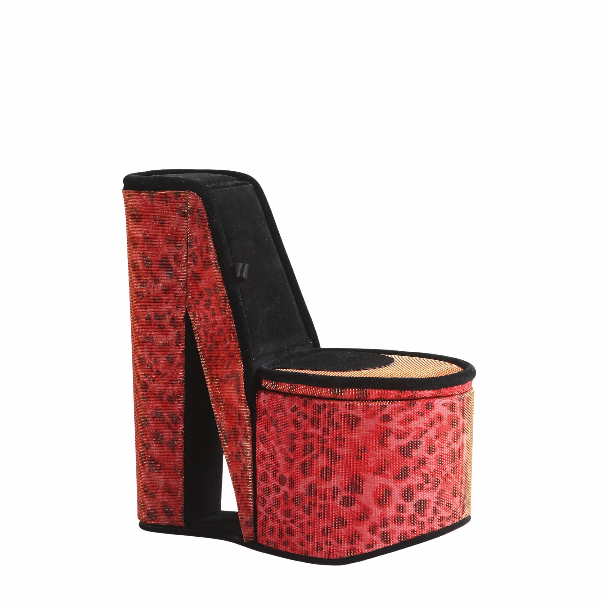 9" Tall Display Jewelry Box With Hidden Storage, High Heel Shoe Design, Leopard Print Multicolor Pu