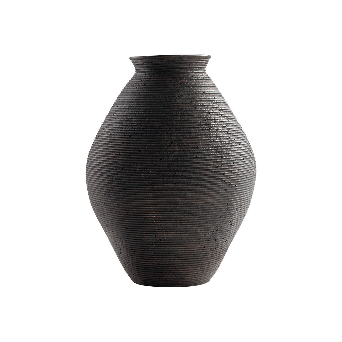 Dale 17 Inch Round Polyresin Vase, Tightly Ribbed Texture, Antique Brown Brown Polyresin