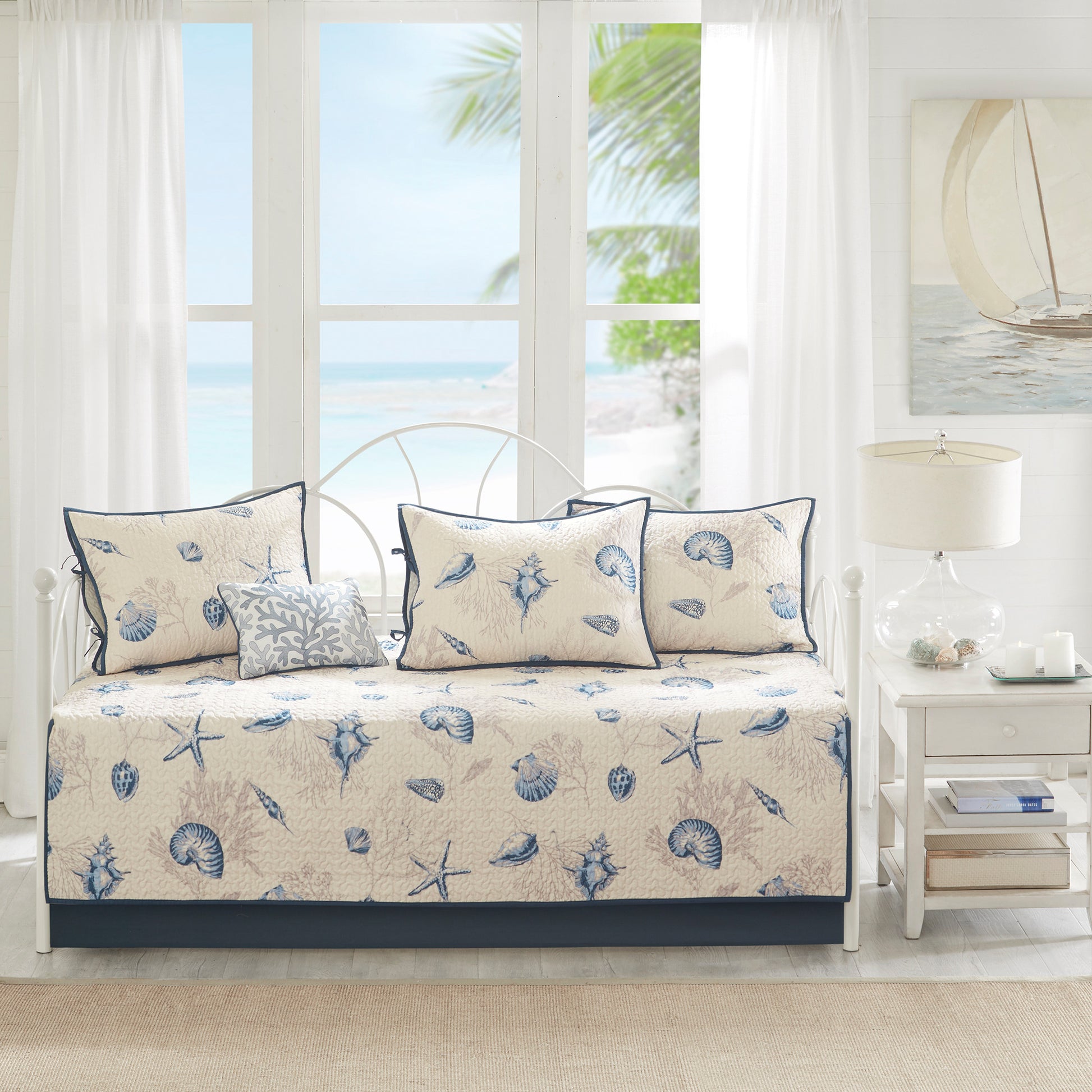 6 Piece Reversible Printed Microfiber Daybed Cover Set Blue Daybed Blue Microfiber