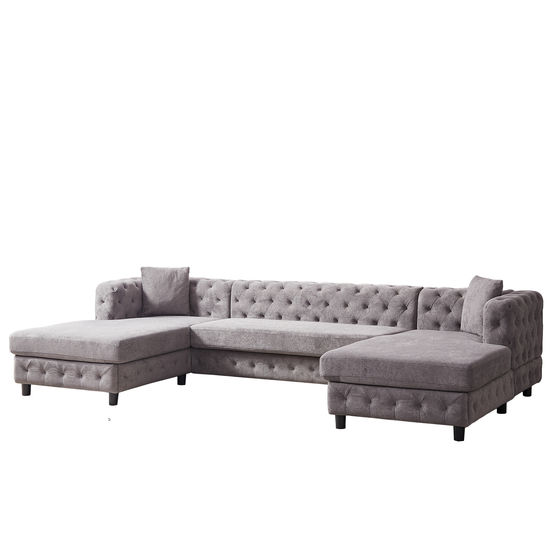 126 Inch Modern Style Chenille Three Piece Sofa, Pull Point Design U Shaped Sofa Two Chaise Longue Seats, Two Pillows And Plastic Feet, Suitable For Living Room, Bedroom, Lounge And Projection Room