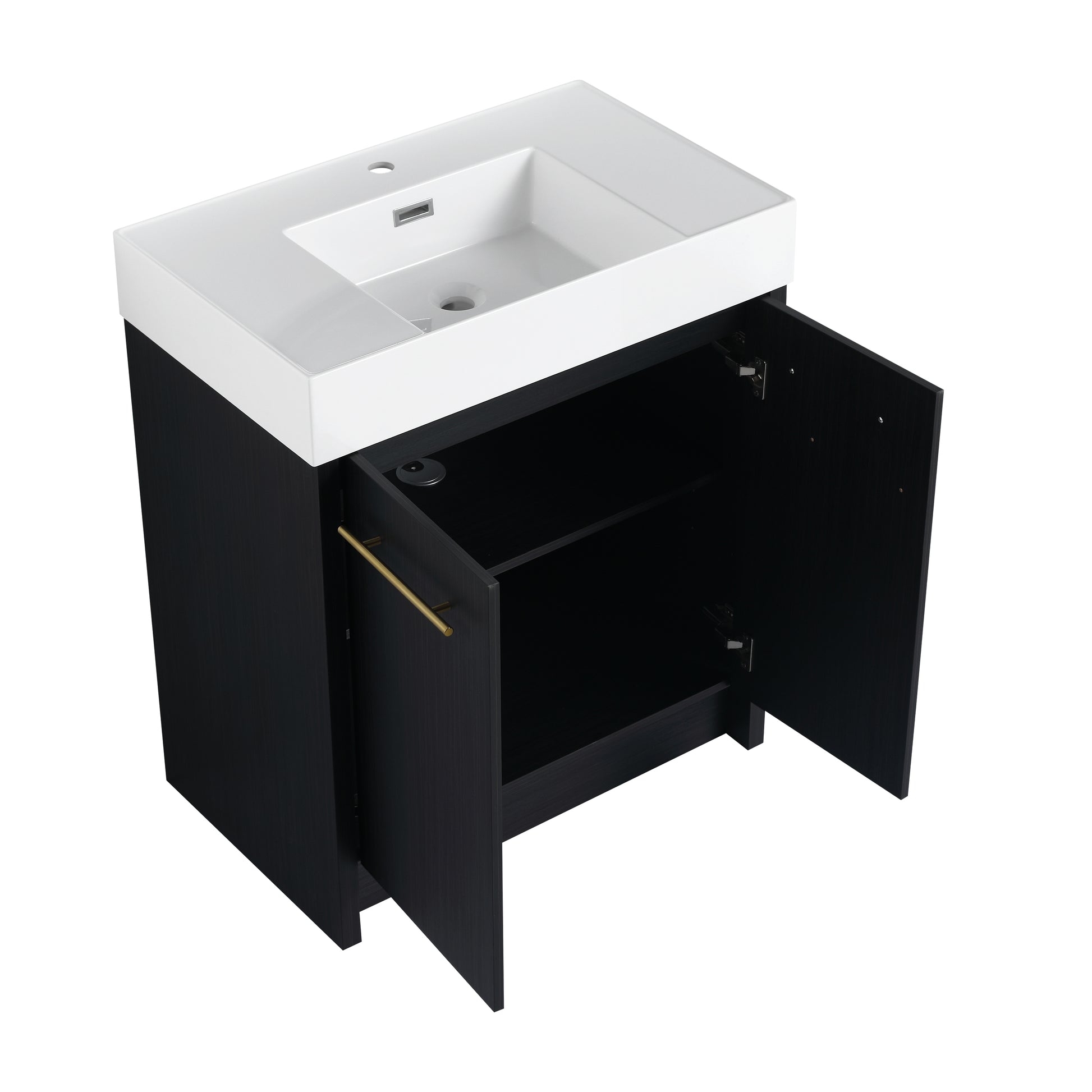 30 Inch Freestanding Bathroom Vanity With Resin Sink, With Soft Closing Door, Kd Package Black Chestnut 2 Bathroom Freestanding Modern Plywood