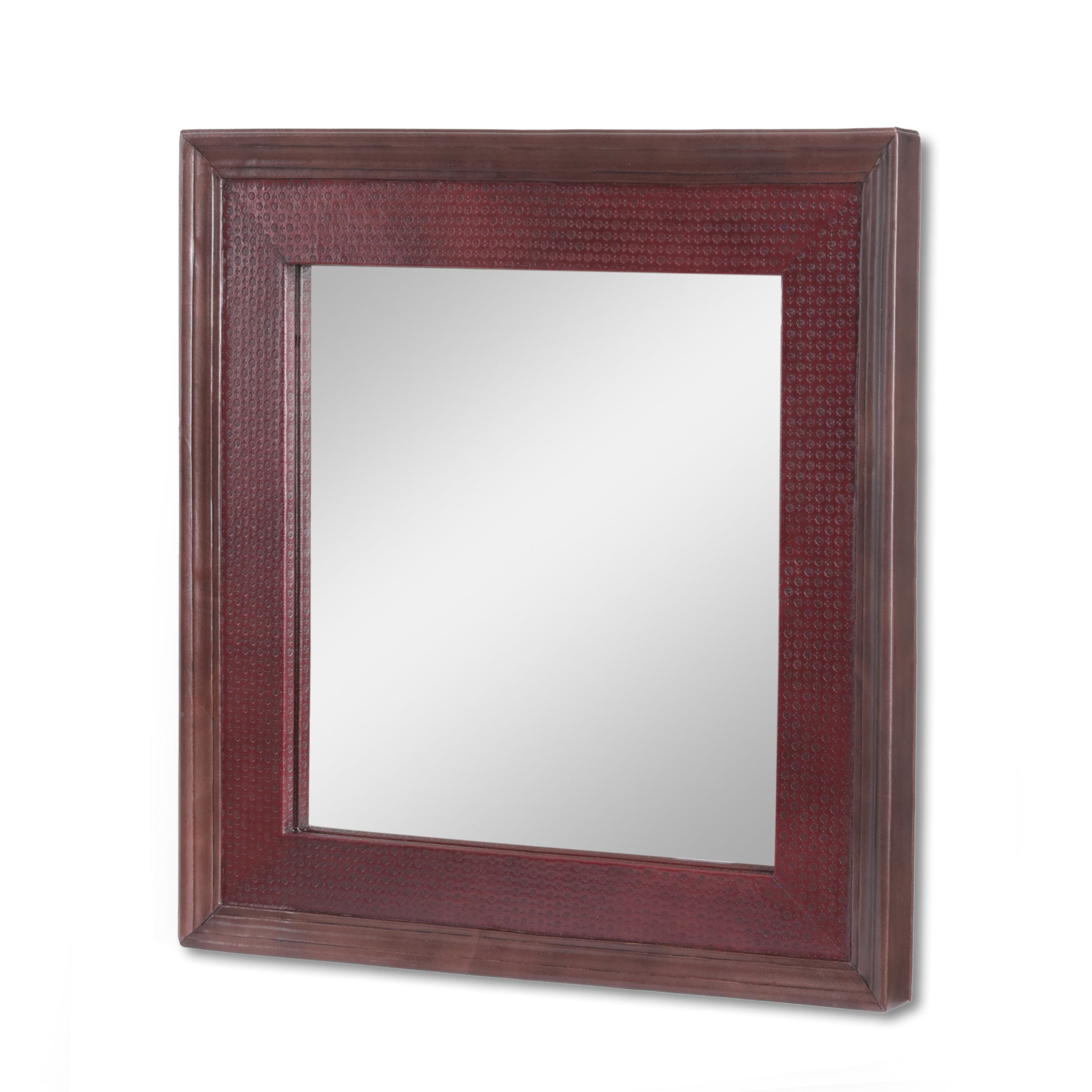 Wall Mirror Straight Line Design Tc Leather Brown Mdf