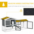 Pawhut Wooden Rabbit Hutch, Outdoor Large Rabbit Cage With Run, Tray, Ramp, Asphalt Roof For 1 3 Rabbits, Guinea Pigs, White White Wood