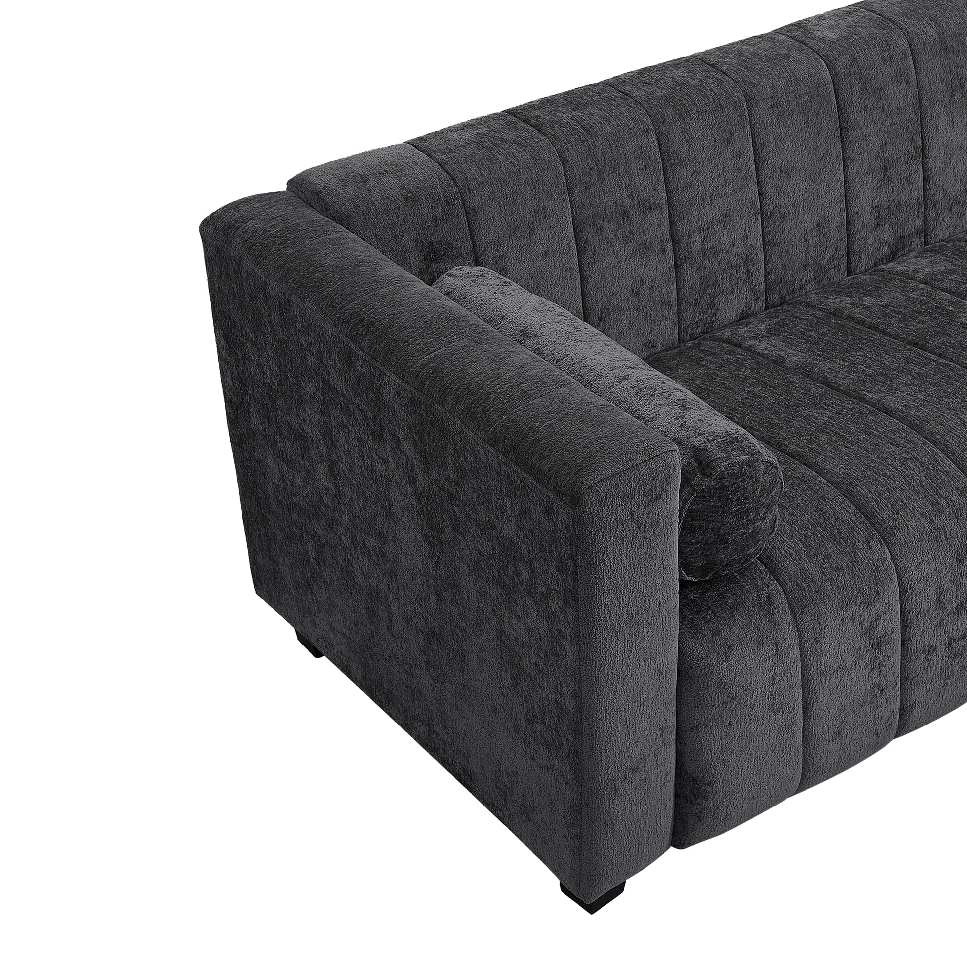 78.7''Upholstered Sofa For Living Room, Bedroom, Salon, Simplified Style Dark Gray Polyester 3 Seat