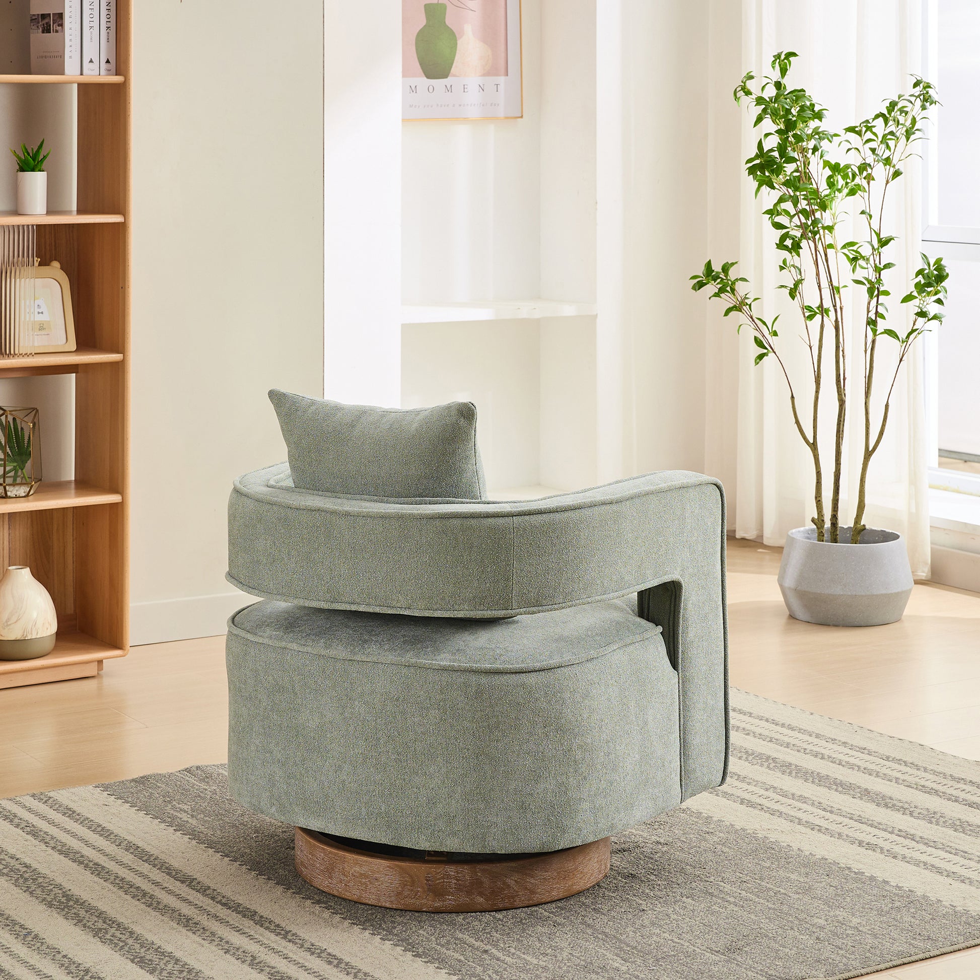 29.1"W Swivel Accent Open Back Chair Modern Comfy Sofa Chair With Weathered Base For Nursery Bedroom Living Room Hotel Office, Club Chair Leisure Arm Chair For Lounge Pale Green,Linen Blend Pale Green Linen Blend