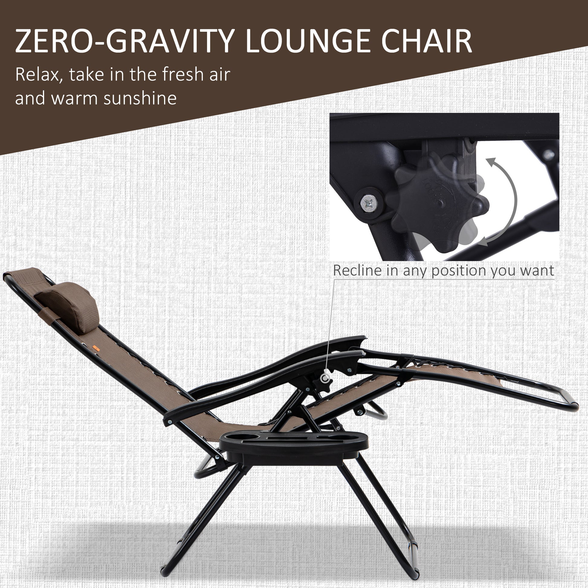 Outsunny Zero Gravity Chair Set With Side Table, Folding Reclining Chair With Cupholders & Pillows, Adjustable Lounge Chair For Pool, Backyard, Lawn, Beach, Brown Brown Steel