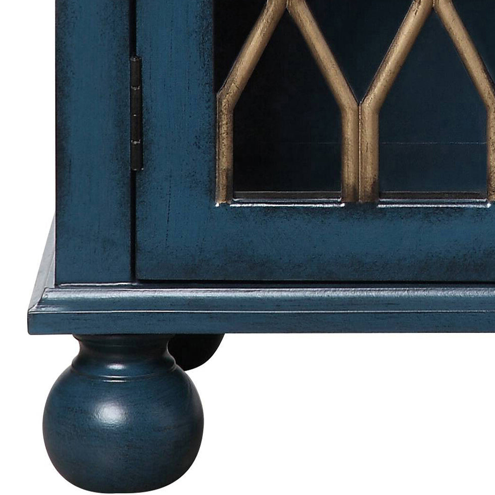 Antique Blue Console Table With Glass Doors Blue Primary Living Space Rubberwood Rectangular Wood Glass