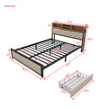 Metal Queen Size Platform Bed With 4 Drawers, Upholstered Headboard And Footboard, Sockets And Usb Ports, Beige Queen Beige Black Fabric Metal