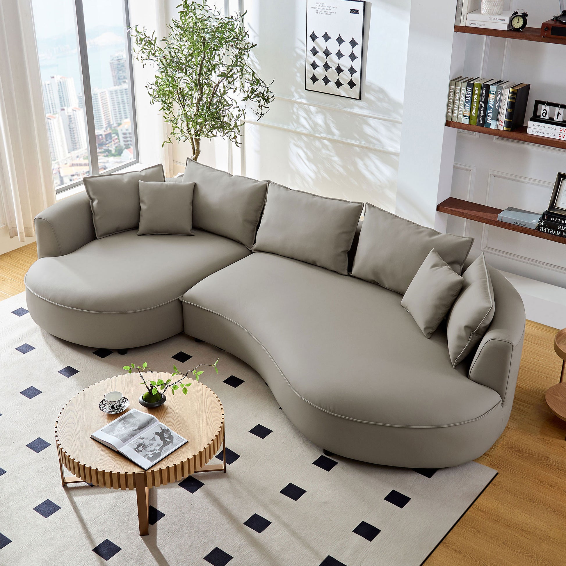 Modern Sectional Curved Sofa Couch For Living Room,Upholstered 5 Seat Sofa Couch Eco Leather Couch Set For Apartment Office,Light Grey Light Grey Bonded Leather 5 Seat