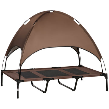 Pawhut Elevated Dog Bed With Removable Canopy, Outdoor Dog Cot With Uv Protection Canopy Shade, 48 Inch Large Pet Bed For Camping, Coffee Coffee Metal