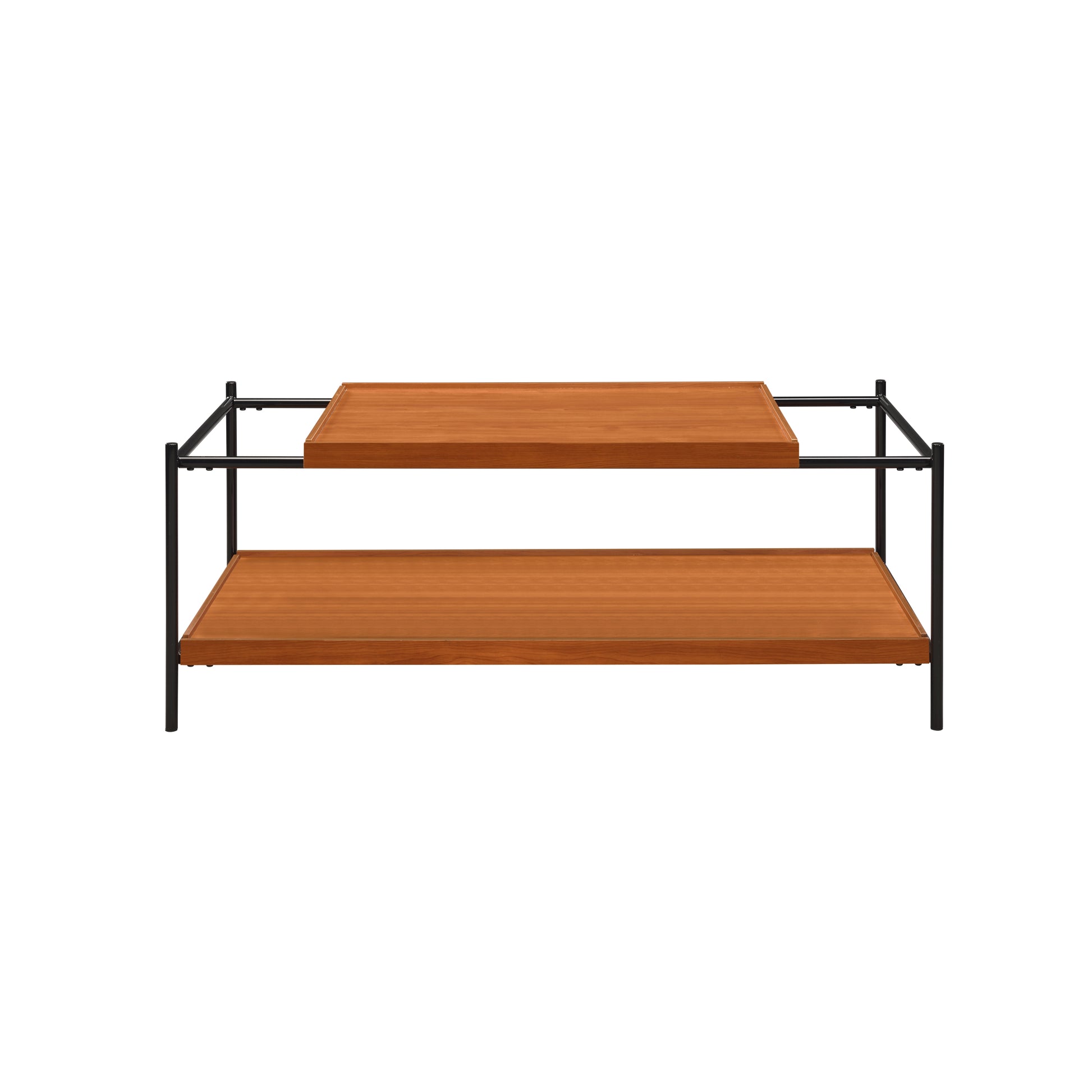 Honey Oak And Black 2 Shelf Coffee Table Honey Primary Living Space Oak Rectangular Wood Metal