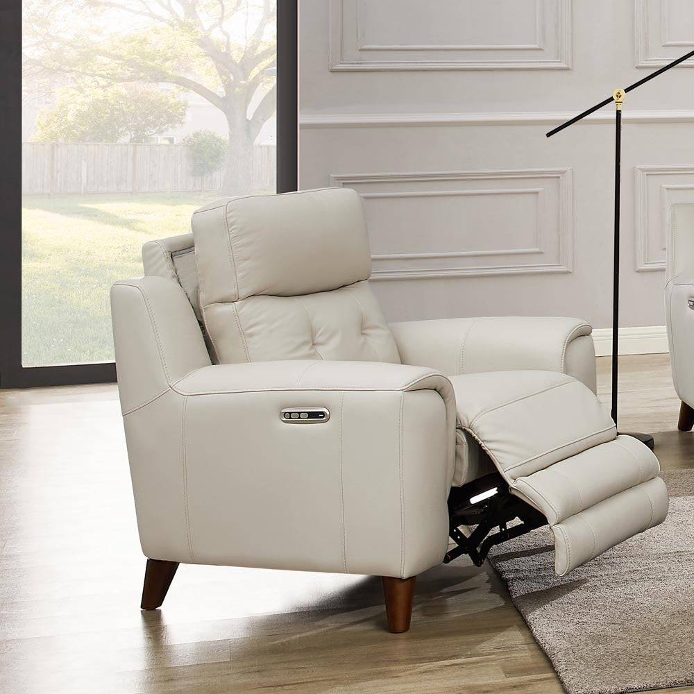 Torino Power Headrest Top Grain Leather Zero Gravity Recliner Off White Genuine Leather Power Push Button Wood Primary Living Space Medium Firm Tight Back Mid Century Modern Push Button Eucalyptus Pillow Top Arms Memory Foam Leather