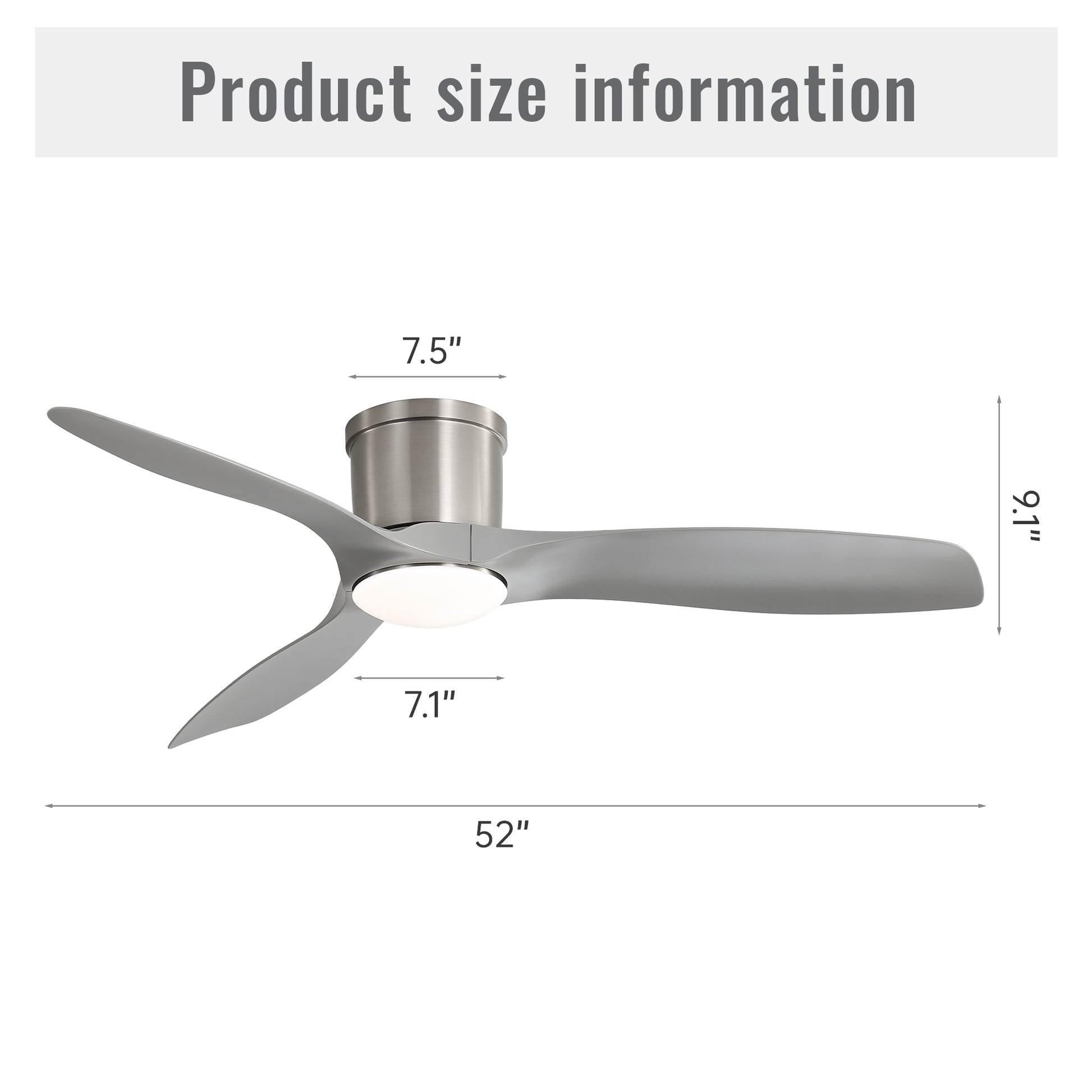 52 Inch Flush Mount Ceiling Fan With Dimmable Led Light 3 Abs Fan Blades Reversible Dc Motor For Living Room Brushed Nickel Abs