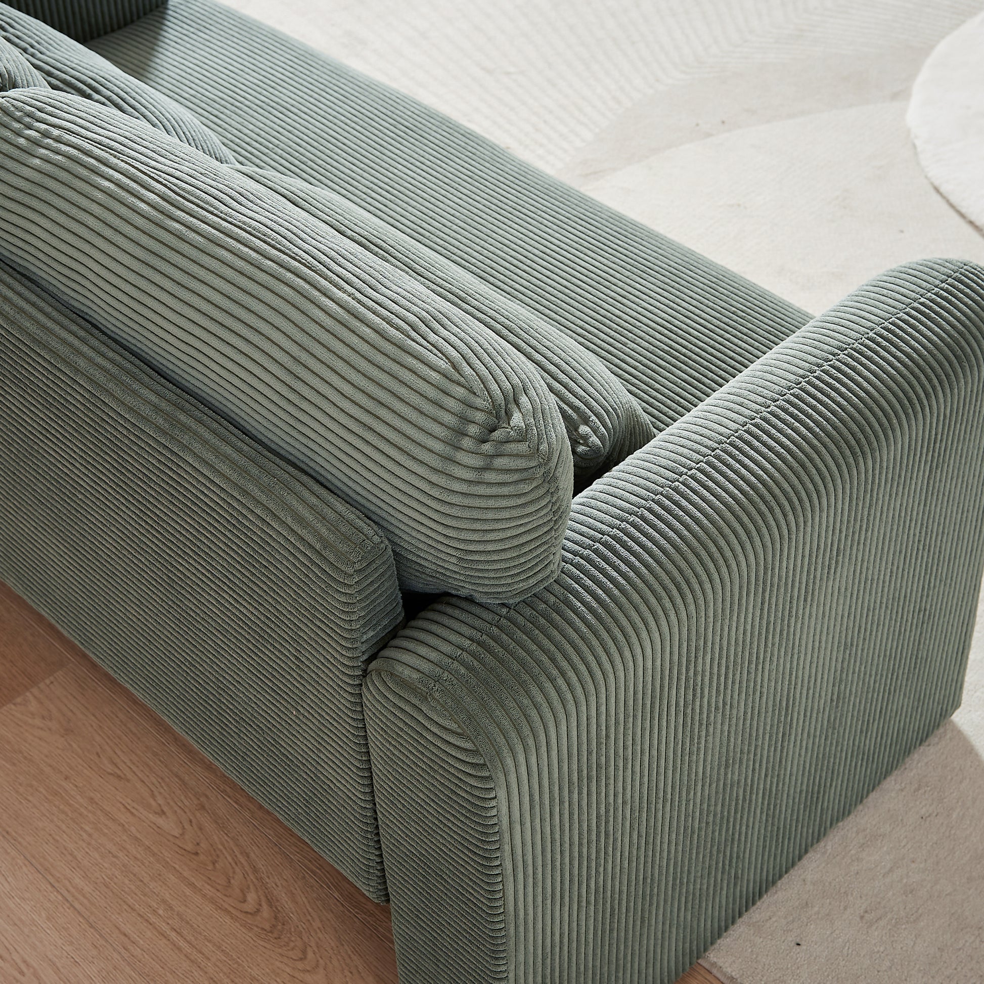 Two 60"Corduroy Fabric Sofa With 33" Single Sofa, Modern Sofa With Support Pillow, For Apartment, Office, Living Room & Bedroom Green Corduroy 5 Seat