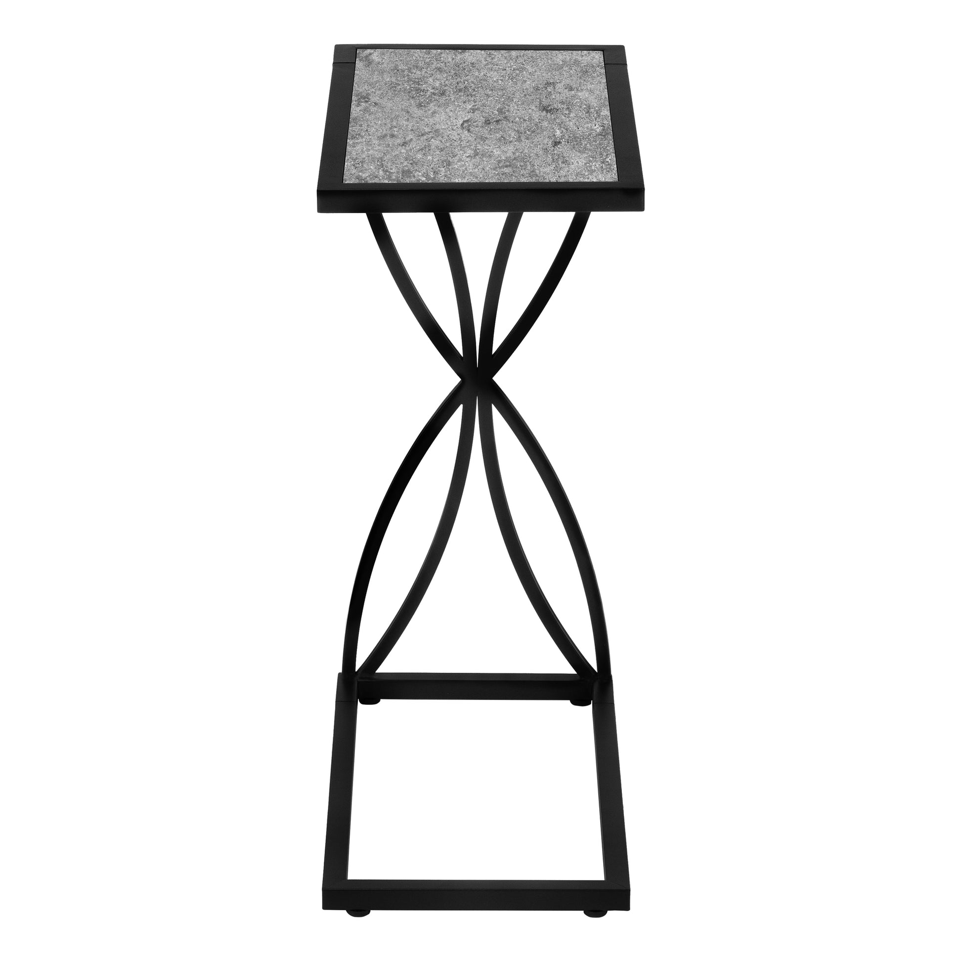 Accent Table, C Shaped, End, Side, Snack, Living Room, Bedroom, Grey Laminate, Black Metal, Contemporary, Modern Grey Metal