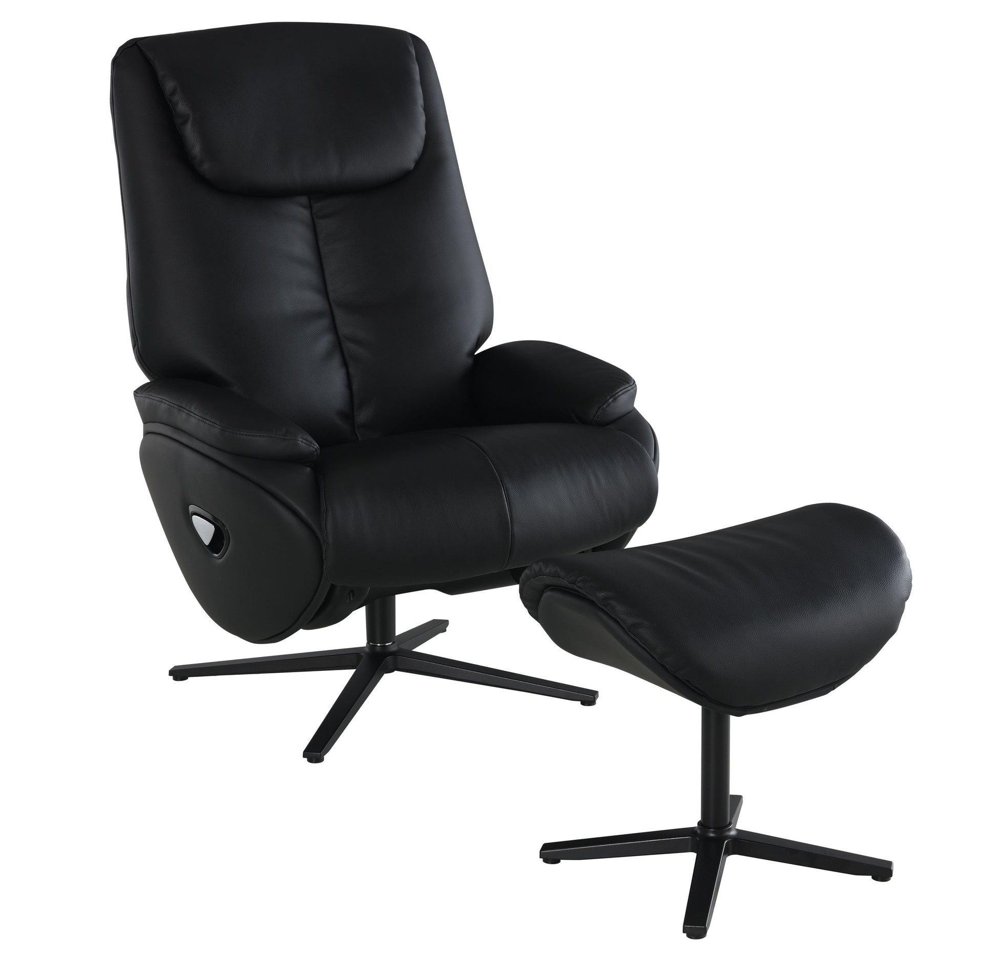 Black Motion Swivel Accent Chair With Ottoman Black Genuine Leather Manual Push Button Metal Primary Living Space Tight Back Modern Push Button Pillow Top Arms Genuine Leather