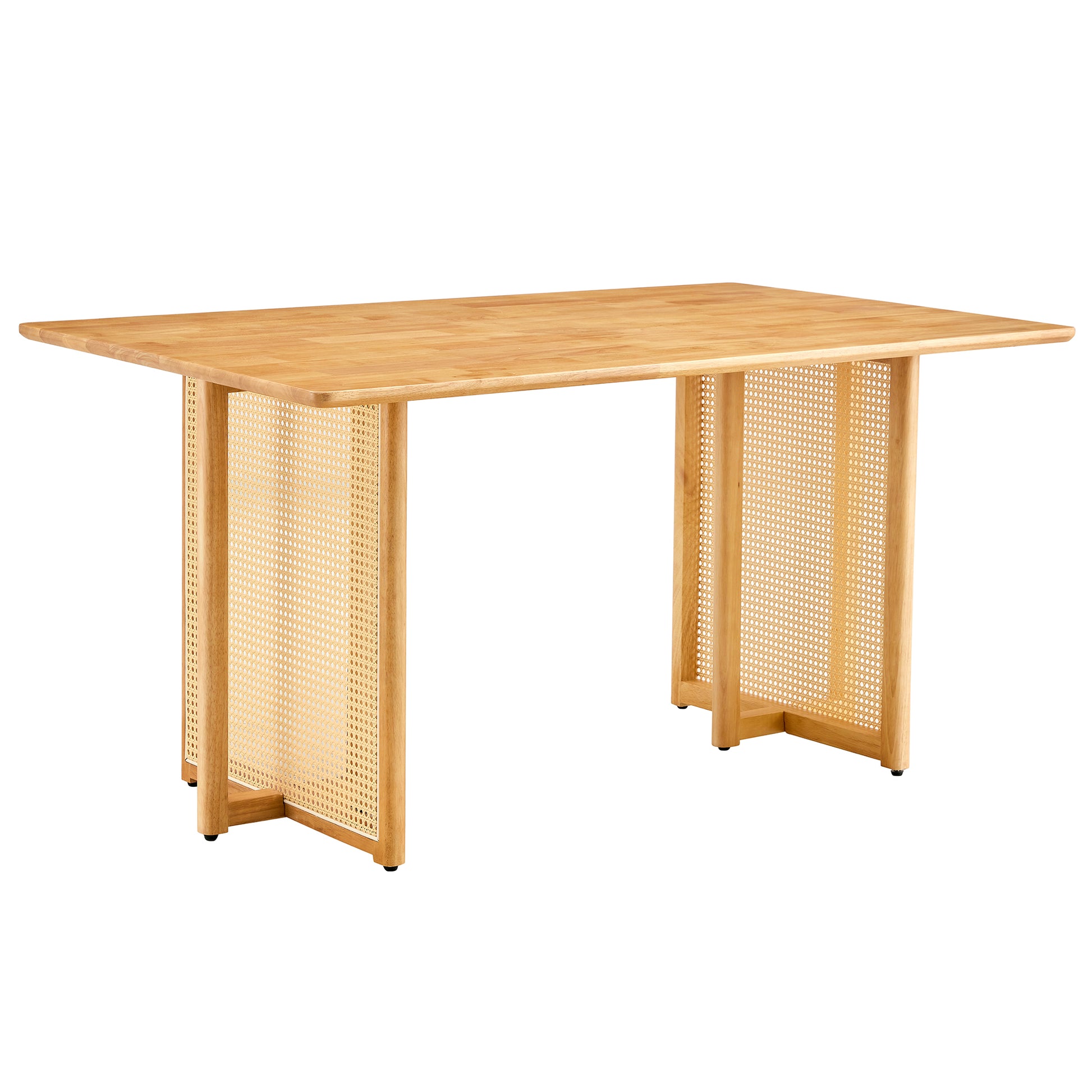 Table And Chair Set, Ancient Style Solid Wood Dining Table, Imitation Rattan Table Legs, Beautiful Simple Solid Wood Dining Chair, Perfect For Dinner, Meetings, Home And Office Decoration Wood Rubber Wood
