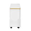 Mobile End Table With Lockable Wheels, Narrow Coffee Table With 5Mm Thick Fluted Tempered Glass, Modern Nightstand With Golden Round Rod, Living Room, White, 31.5''W X11.8''D X 23.1''H White Primary Living Space Mdf