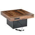 31.4'' X 31.4'' Farmhouse Coffee Table With 2 Usb Ports And Outlets, Brown Spliced Wood Grain Center Table With Led Light, Rustic Cocktail Table With Charging Station For Living Room, Black Black Primary Living Space Square Particle Board