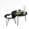 27.56'' Round Nesting Coffee Table Set Of 2, Circular Nesting End Table Set, Round Marble Tabletop, And Sturdy Metal Base For Living Room, Bedroom, Black Black Round Wood Metal