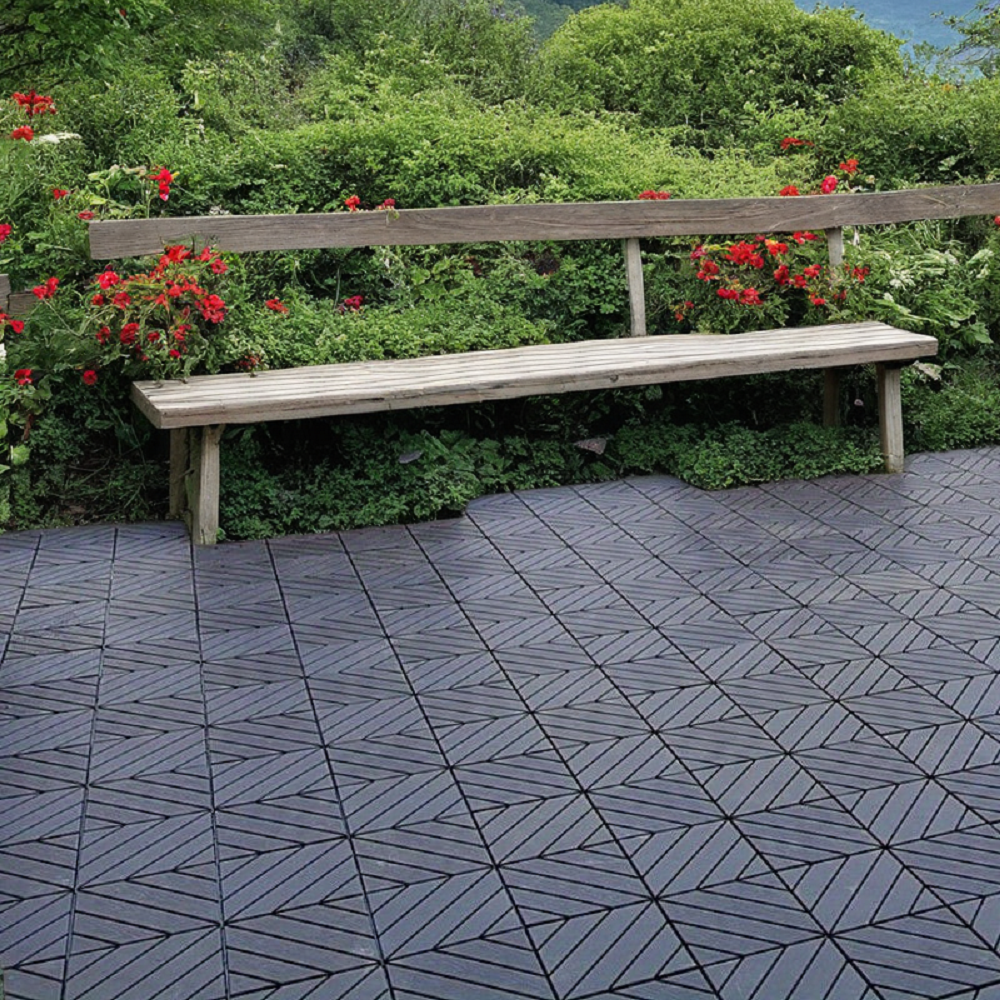 54 Pack Interlocking Plastic Deck Tiles 12"X12" Square Waterproof Outdoor Poolside Balcony Backyard Decking Tiles Easy Installation Sturdy Pp Material Strong Load Bearing Capacity Grey Plastic