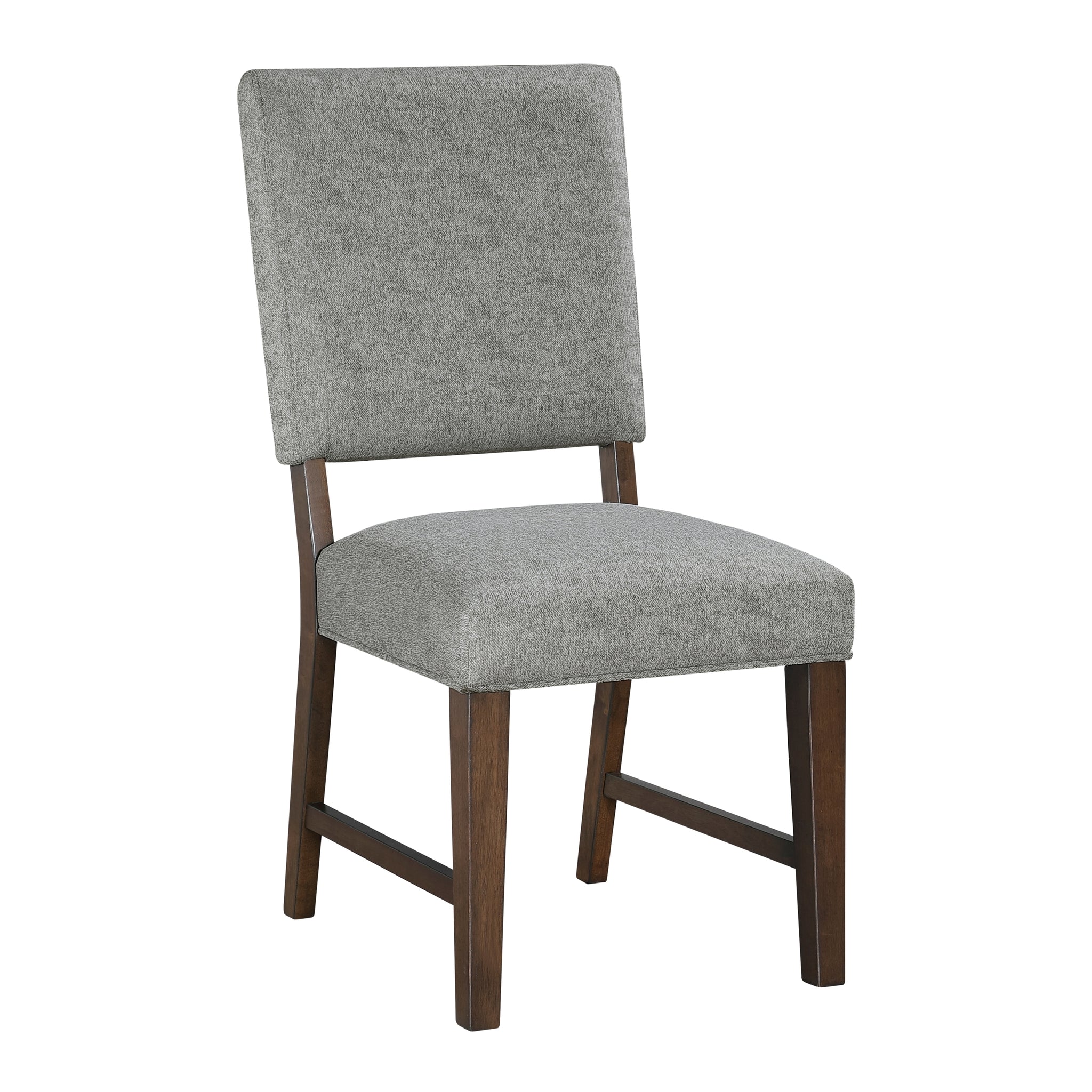 Walnut Finish Wood Side Chairs Set Of 2, Gray Textured Fabric Upholstered Seat And Back Modern Dining Furniture Gray Dining Room Side Chair Wood