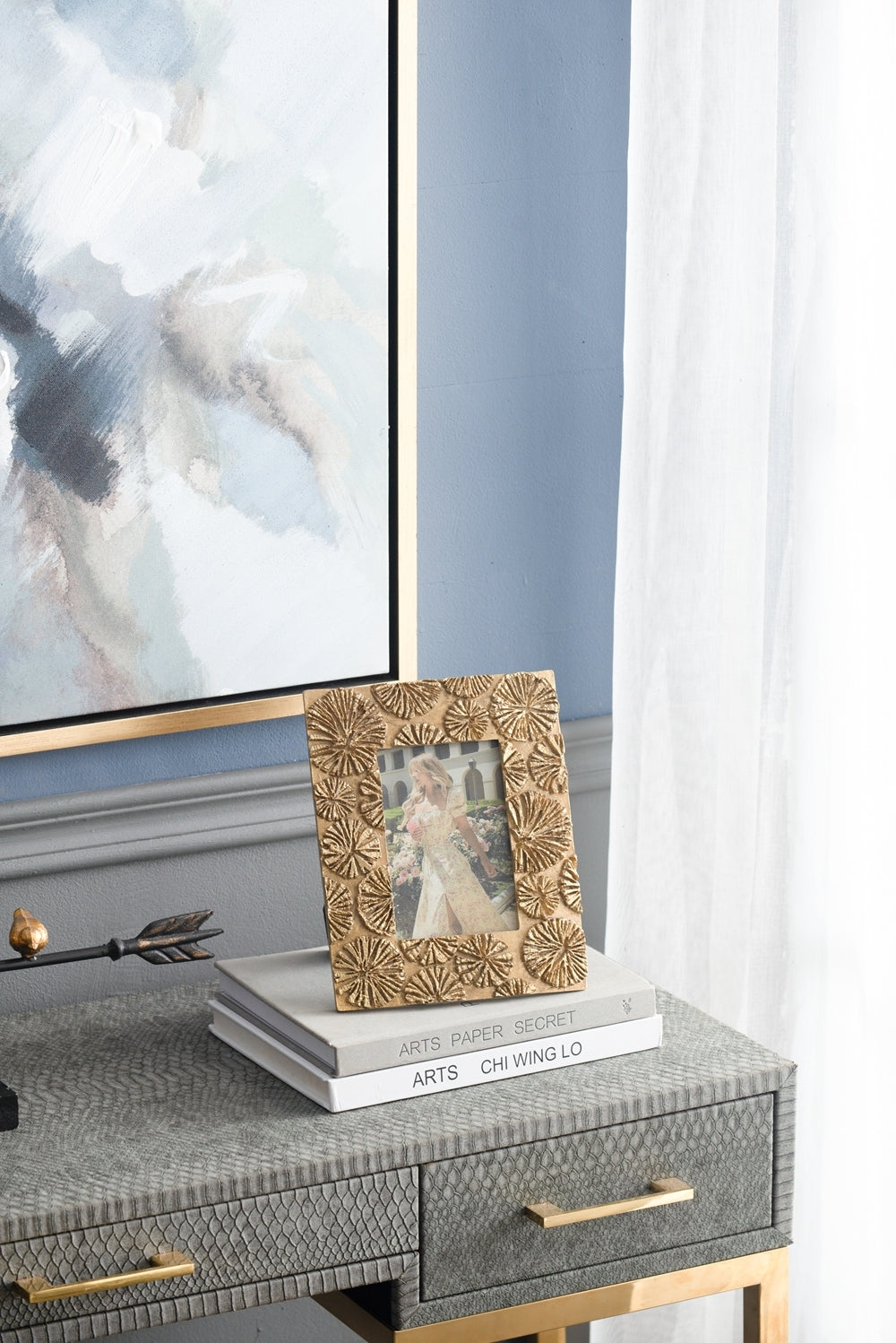 Set Of 2, 7.5X9.5" Photo Frame, 4X6" Opening Gold Antique,Art Deco,Luxury,Retro,Vintage Resin