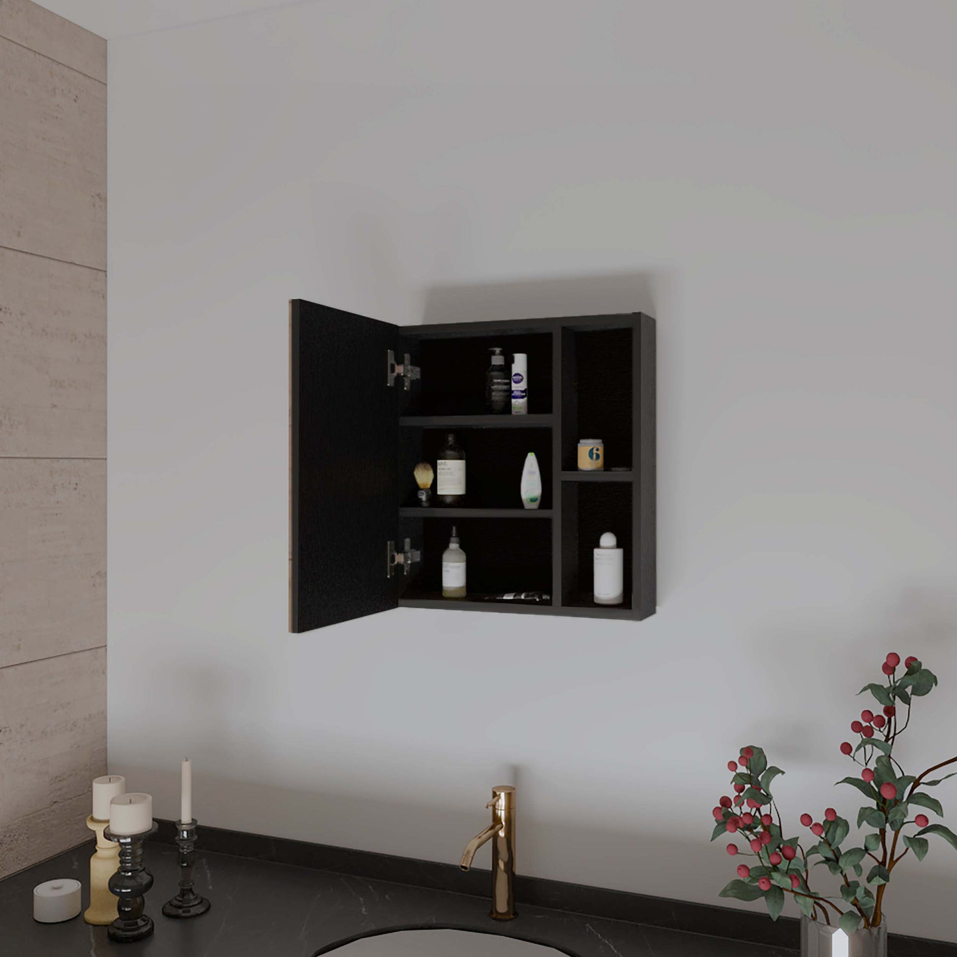 Whirlwind 1 Shelf Rectangle Medicine Cabinet With Mirror Black Wengue Black Particle Board