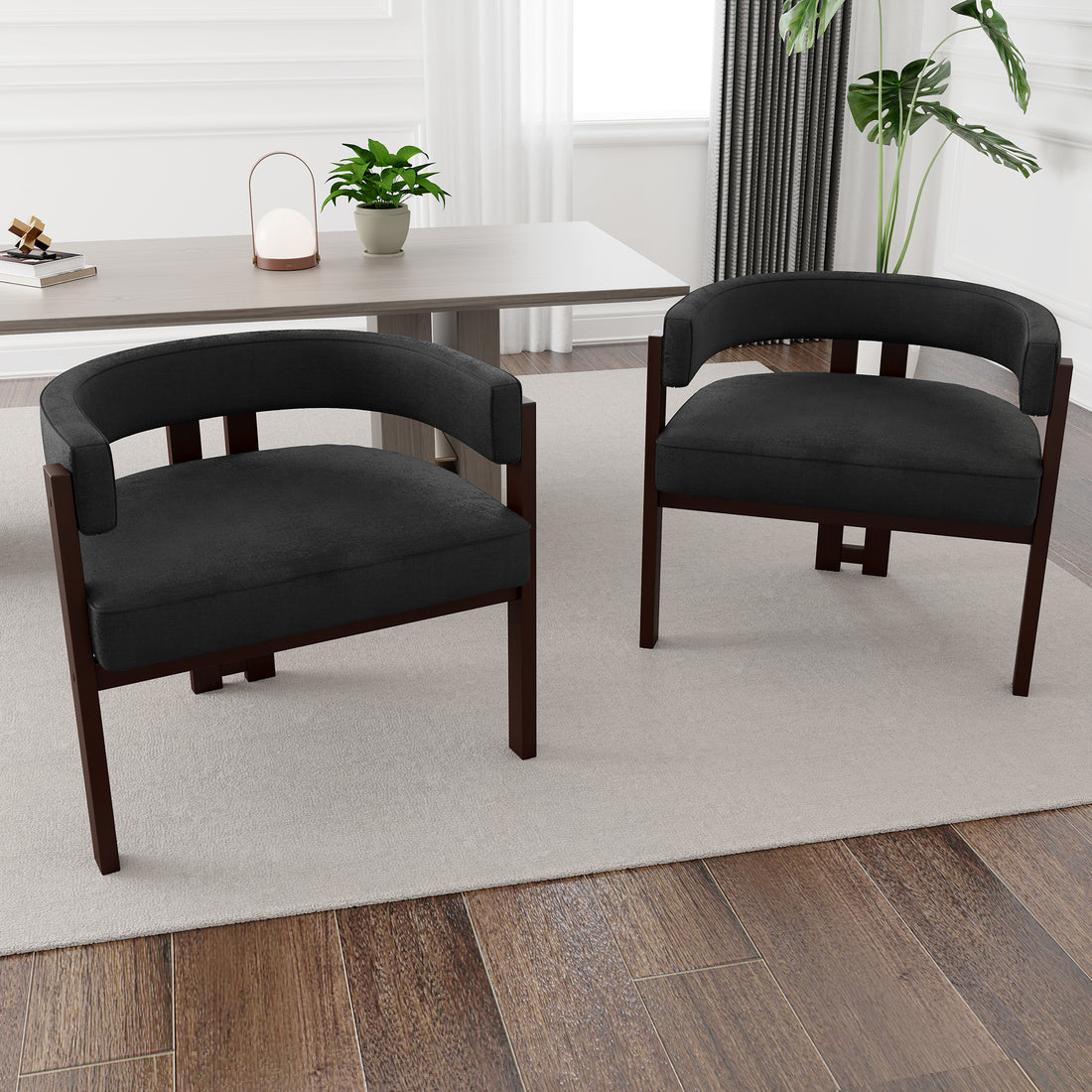 Coolmore Modern Accent Chair Teddy Upholstered Armchair With Open Back 3 Legs Barrel Dining Chair Comfy Side Chair For Living Room Bedroom Dining Room Set Of 2 Black Black Primary Living Space Foam