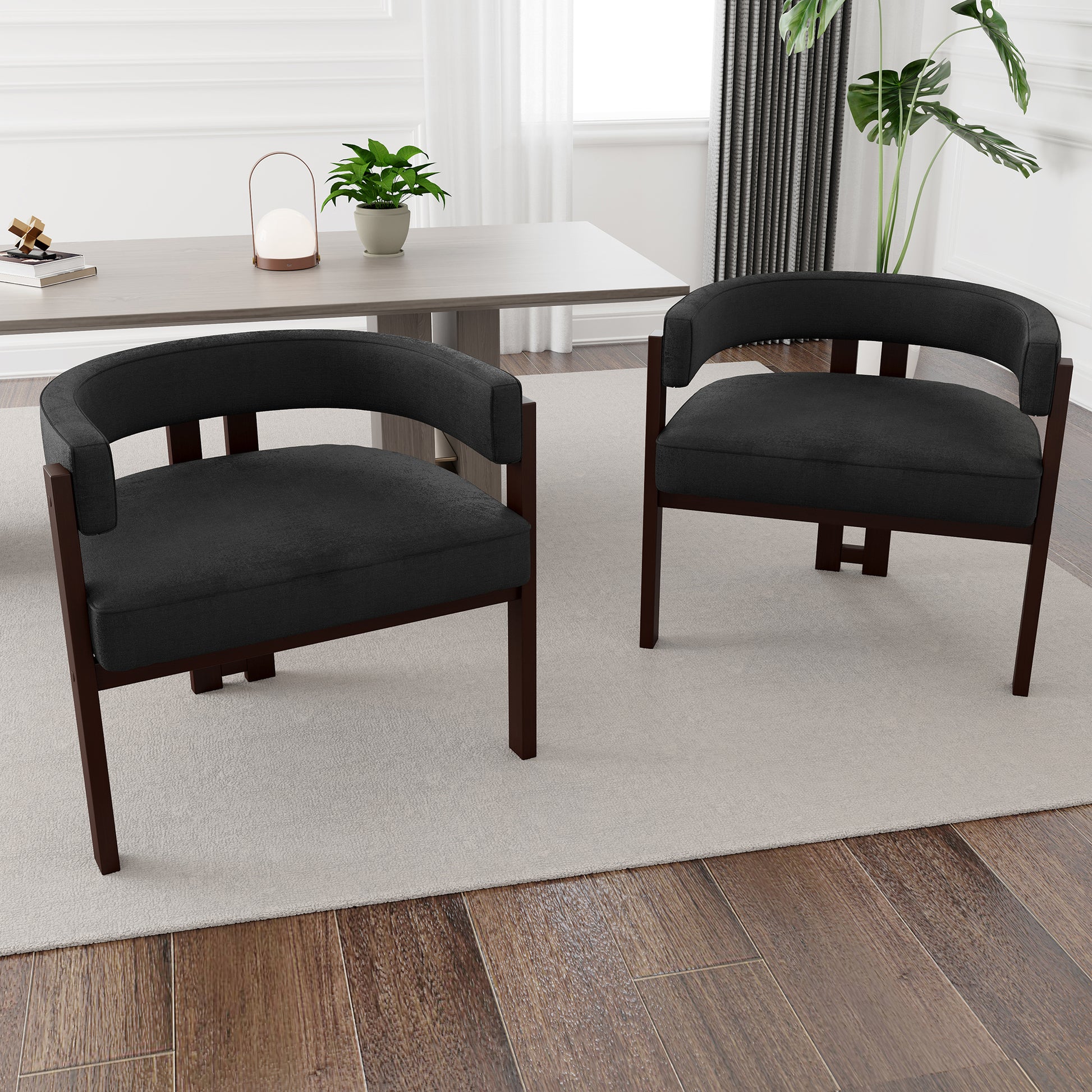 Coolmore Modern Accent Chair Teddy Upholstered Armchair With Open Back 3 Legs Barrel Dining Chair Comfy Side Chair For Living Room Bedroom Dining Room Set Of 2 Black Black Primary Living Space Foam