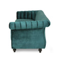 84 Inch Teal 3 Seater Velvet Sofa Button Tufted With Trim, Curved Backrest, And Rolled Arms, Stylish And Elegant Couch For Modern Living Rooms, Durable Upholstery, Luxury Design Teal Velvet Wood Primary Living Space Medium Firm Loose Back Medium Duty