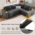 Mirod 91.5 Inch L Shaped Couch With Pull Out Bed And Storage Sectional Sleeper Sofa With Hidden Storagewide Armrest With Storage,For Living Room, Apartment, Bedroom, Office Grey Polyester 3 Seat