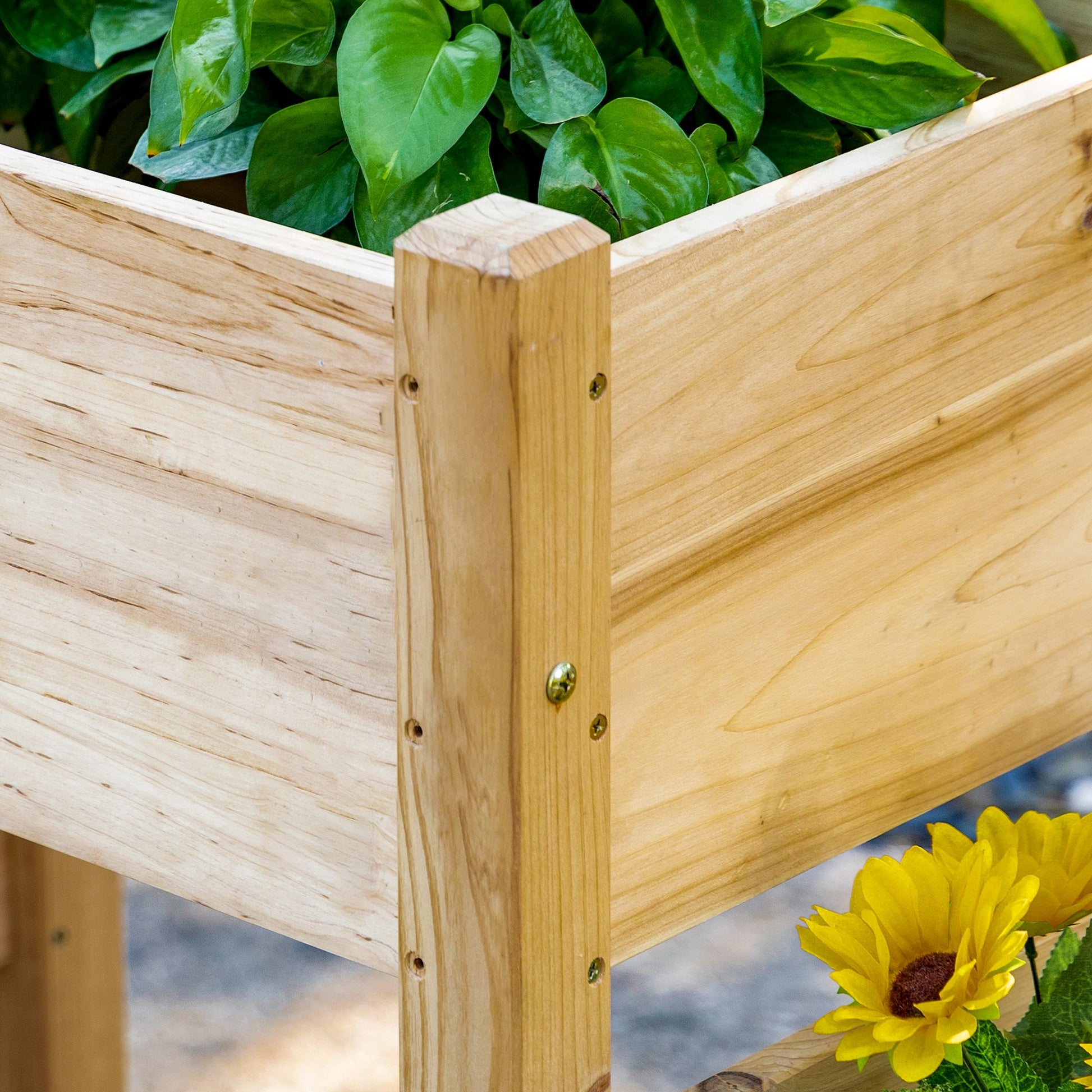 Outsunny Raised Garden Bed With 3 Planter Box, Elevated Wooden Plant Stand With Drainage Holes, For Vegetables, Herb And Flowers, Natural Natural Wood