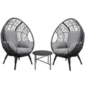 3 Pieces Patio Egg Chairs Model 3 With Side Table Set,Black Color Pe Rattan And Grey Cushion Yes Black Foam Steel