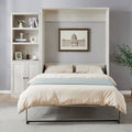 Queen Size Half Self Close And Open Murphy Bed With 1 Side Cabinet Storage Shelf, Cabinet Space Saving Bed Perfect For Guest Room, Bed Room, Guest Room, Home Office, Rustic White Box Spring Not Required Queen Rustic White Wood White Pine Murphy Solid