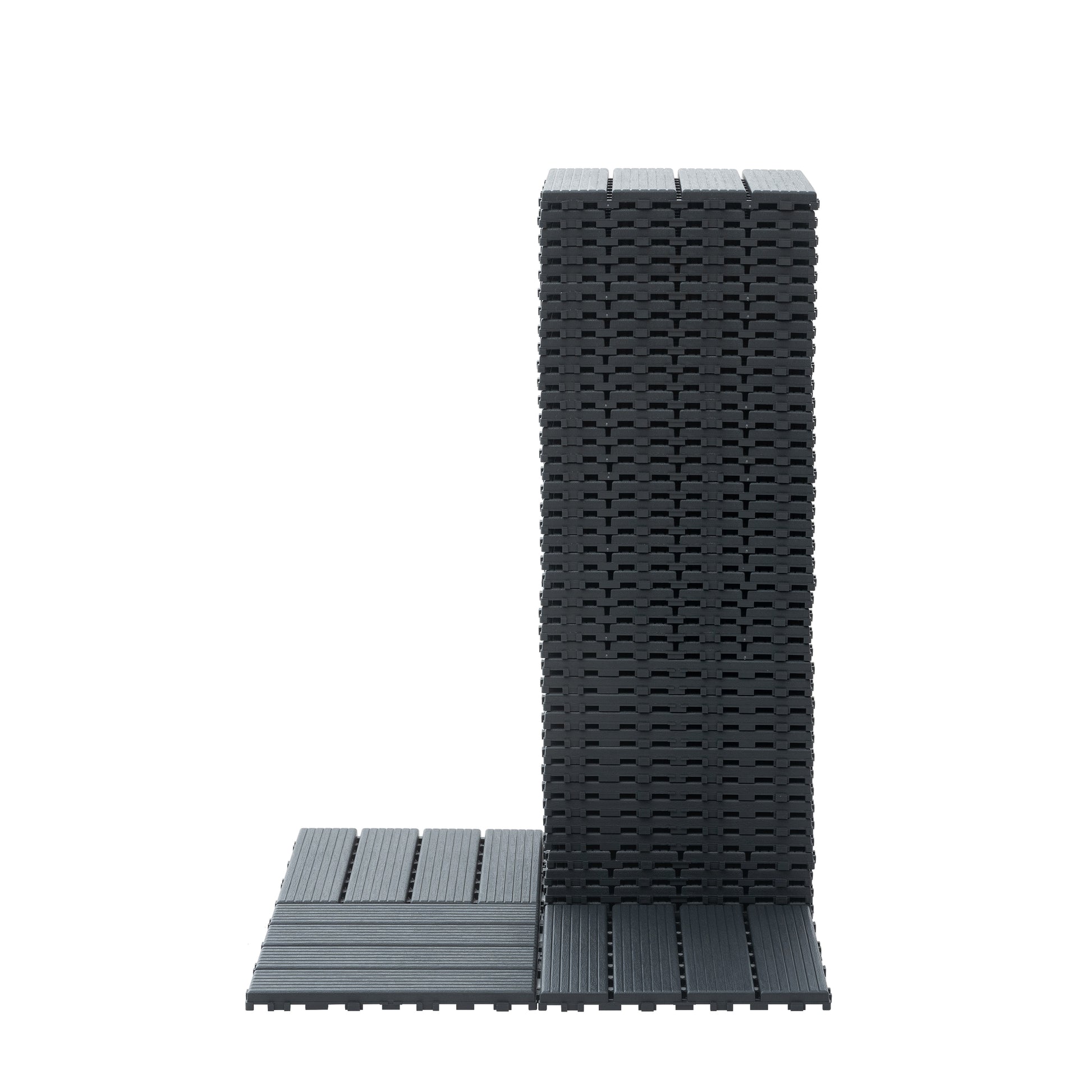 Plastic Interlocking Deck Tiles,44 Pack Patio Deck Tiles,12"X12" Square Waterproof Outdoor All Weather Use, Outdoor And Indoor Patio Decking Tiles For Poolside Balcony Backyard, Dark Grey Grey