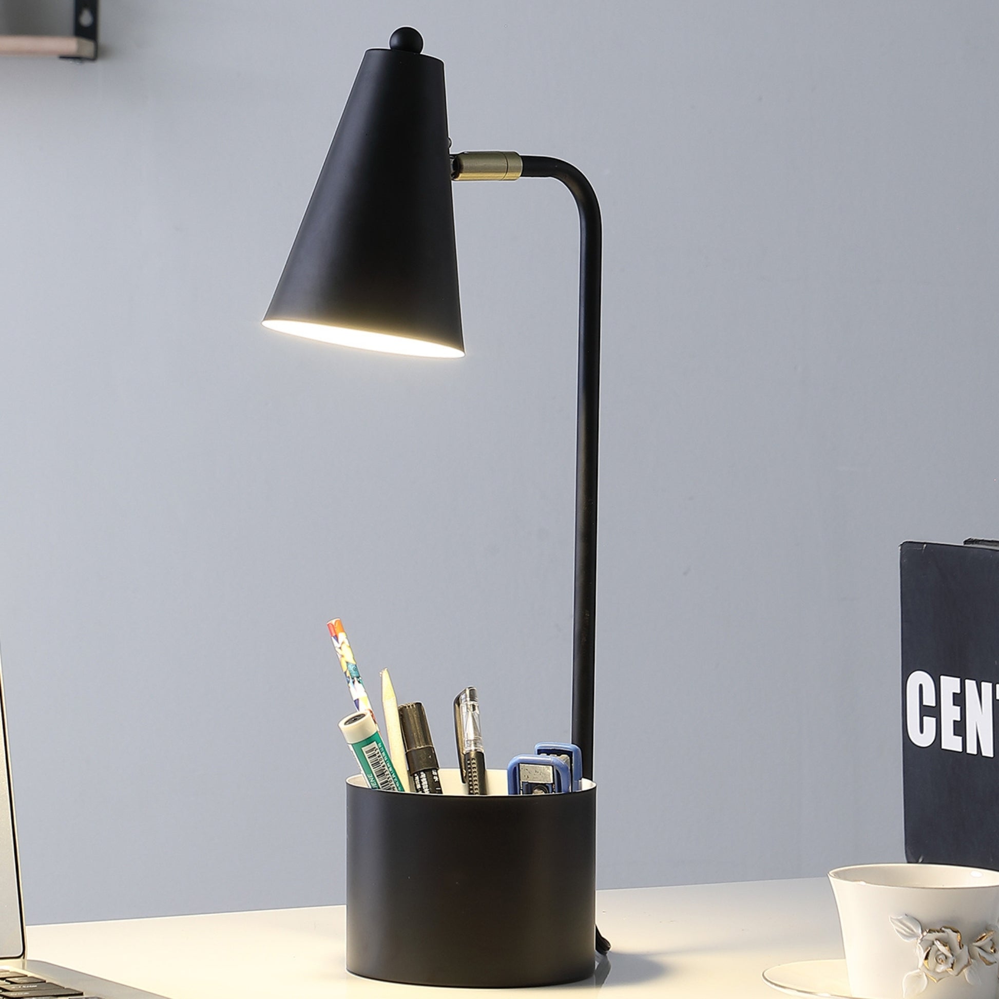 19.5" In Student Black Metal Task Desk Lamp W Organizer Black Metal