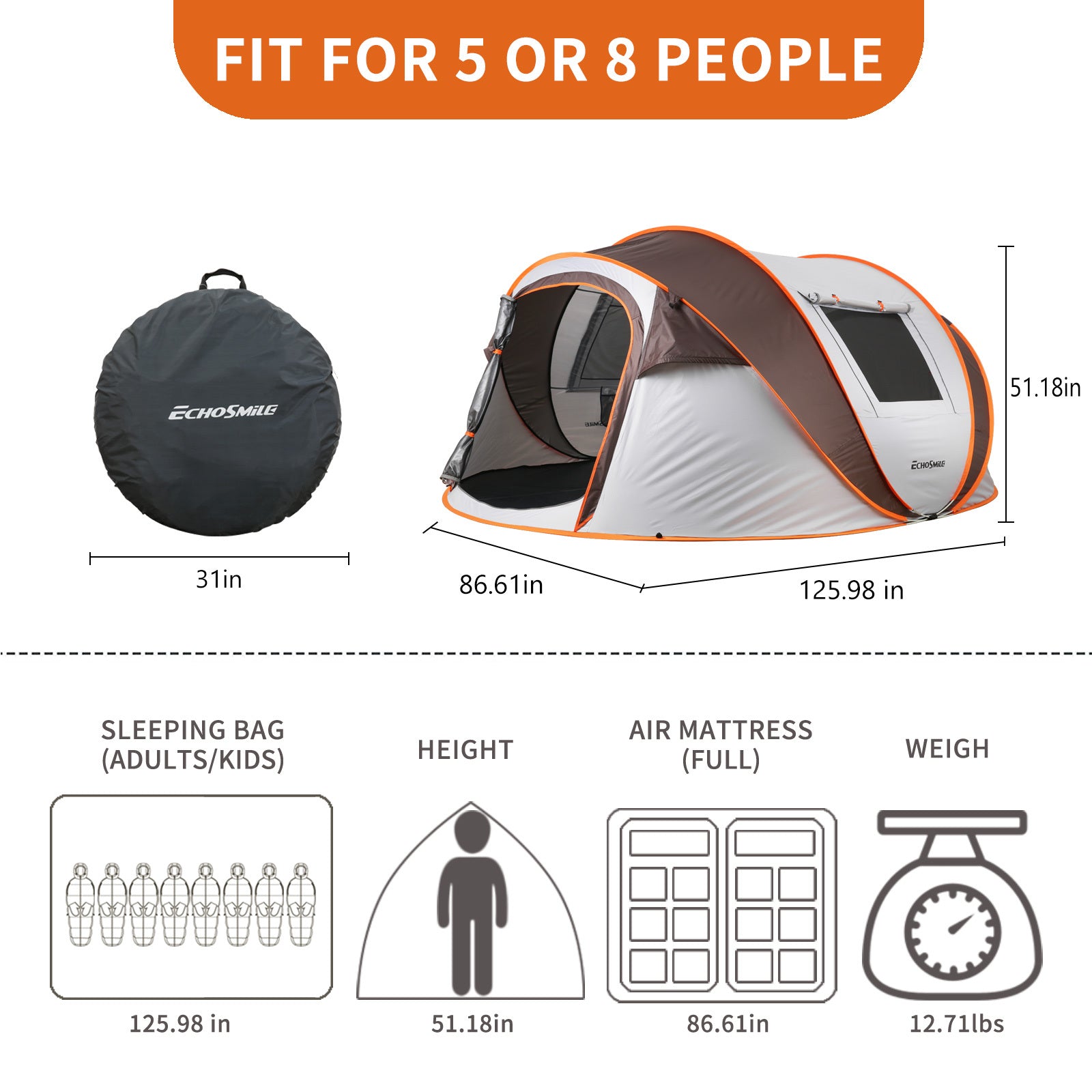 4 6 Persons White Light Orange Pop Up Boat Tent White Light Orange Polyethylene