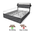 Full Bed Frame, Storage Headboard With Charging Station, Solid And Stable, Noise Free, No Box Spring Needed, Easy Assembly Box Spring Not Required Full Black Gray Metal Bedroom Bed Frame Mdf Metal