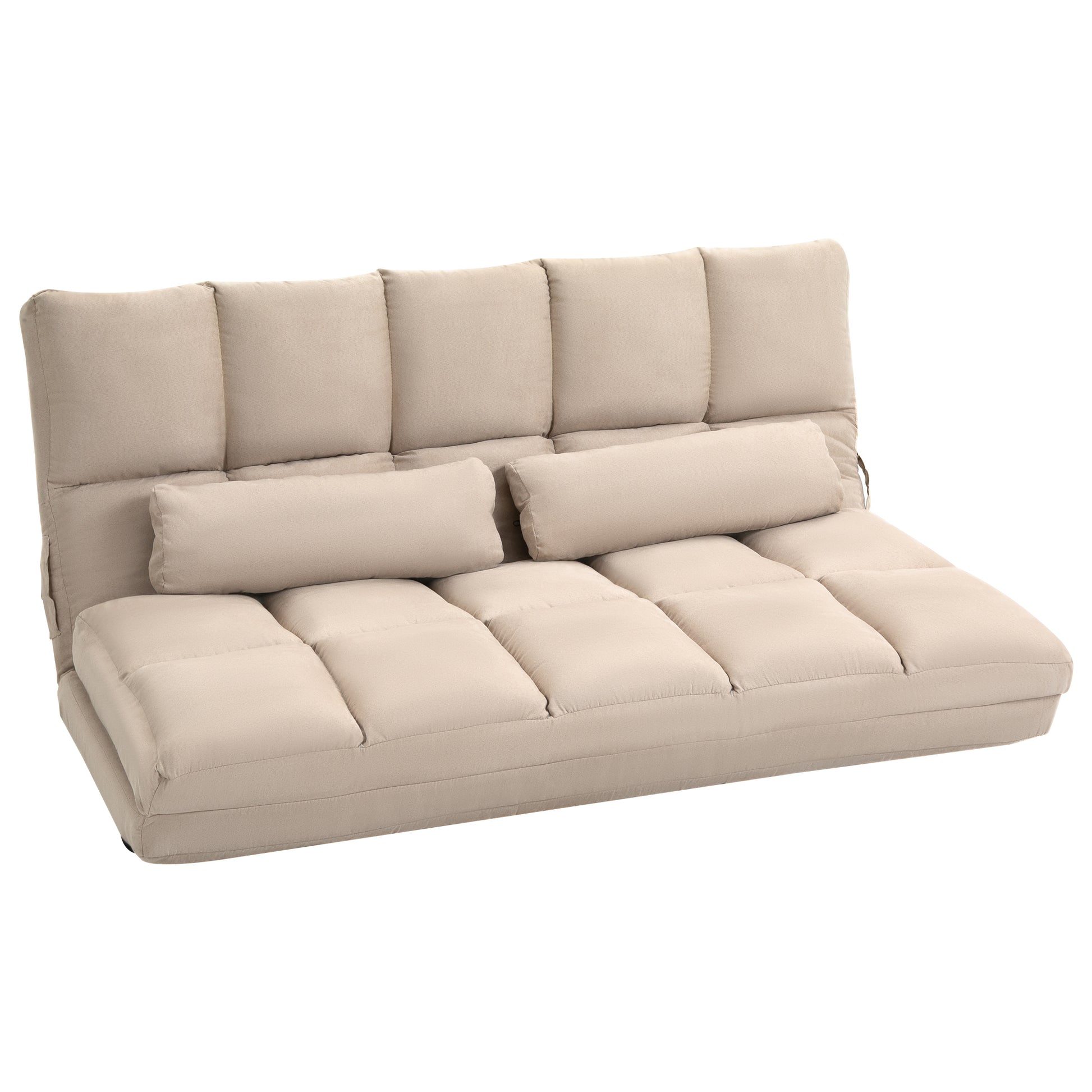 Homcom Convertible Floor Sofa Chair, Folding Couch Bed, Guest Chaise Lounge With 2 Pillows, Adjustable Backrest And Headrest, 51.25" L, Beige Beige Polyester