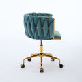 Velvet Vanity Chair With Wheels, Accent Chair Makeup Chair With Hand Woven Backrest, Modern 360 Swivel Home Office Desk Chair For Study, Bedroom, Living Room Green Iron Green Primary Living Space Foam Modern Lounge Chair Cross Back 1 Foam Velvet