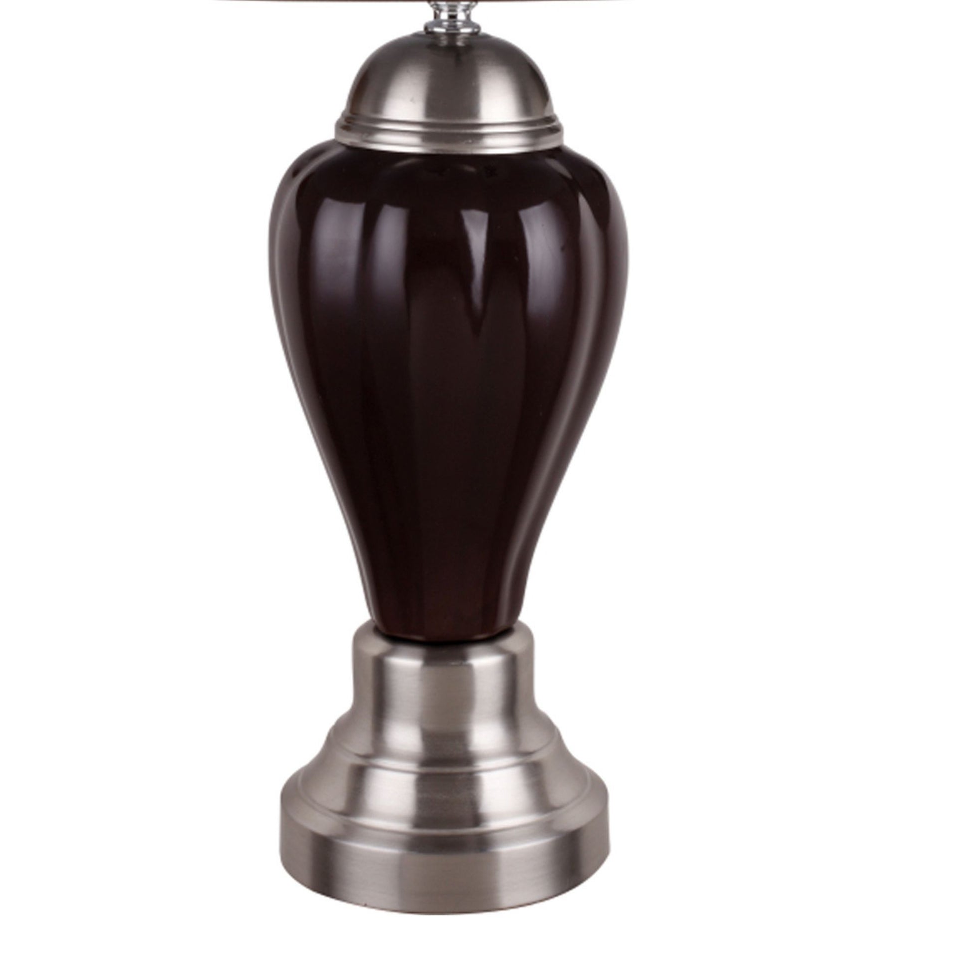 27" Tall Ceramic Table Lamp, Urn Shaped W Silver And Espresso Finish, Shade Multicolor Ceramic