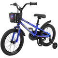 C14111A Kids Bike 14 Inch For Boys & Girls With Training Wheels, Freestyle Kids' Bicycle With Bell,Basket And Fender. Blue Steel