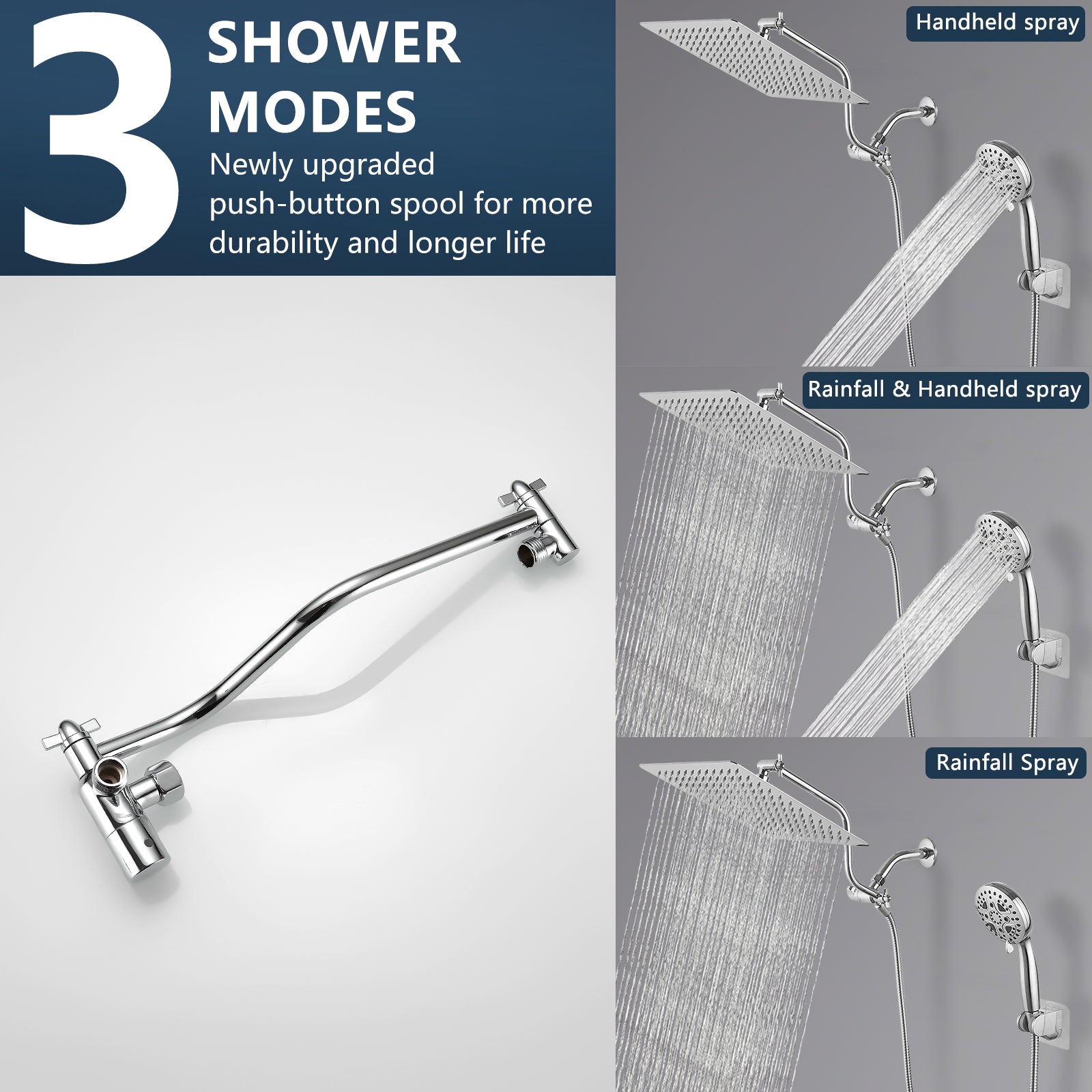 Chrome Shower System 12 Inch Bathroom Luxury Rain Mixer Shower Combo Set Wall Mounted Rainfall Shower Head And Handheld System Shower Faucet Set Chrome Bathroom Classic,Contemporary,Luxury,Modern