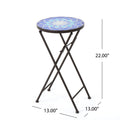 Azure End Table White Blue Ceramic Tile Iron