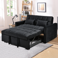 Modern Flannel Double Sofa With Folding Bed, Small Double Sofa With Three In One Convertible Sofa Bed, Adjustable Backrest And Storage Space, Including Pillows, Perfect For Living Room Or Bedroom Twin Black Solid Wood